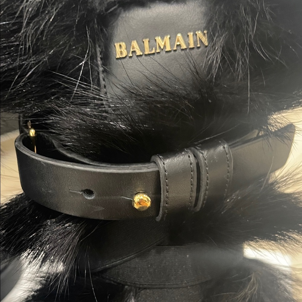 Balmain Black Fur Combat Boots - Picture 7 of 9